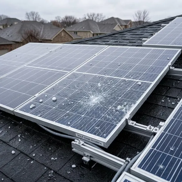 hagel auf solarpanel