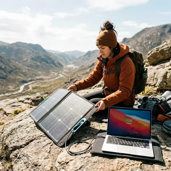 Laptop mit Solarpanel laden in Schritten